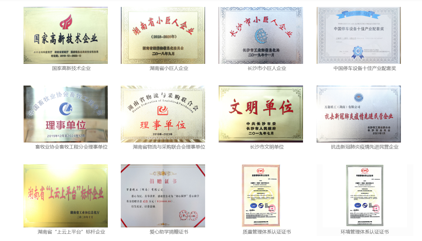萬鑫精工榮譽資質